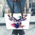 Deer head with antlers brush strokes leather totee bag
