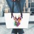 Deer head with antlers brush strokes leather totee bag