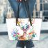 Deer with colorful flower horns leather totee bag