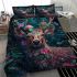 Deer with colorful flowers on its antlers bedding set