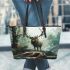 Deer with huge antlers leather totee bag