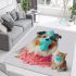 Dog and cat posing together area rugs carpet