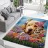 Dog and kitten among flowers area rugs carpet