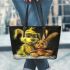 Dogs and yellow grinchy smile toothless like leather tote bag