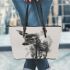 Double exposure of the deer with trees and forest leather totee bag