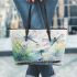 Dragonflies and bamboo flutes and musical notes Leather Tote Bag