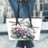 Dragonflies and water lilies leather tote bag