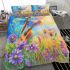 Dragonflies dancing to the tune spring and guitar with flower bedding set