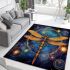 Dragonfly and celestial bodies illustration area rugs carpet