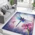 Dragonfly and watercolor rain illustration area rugs carpet