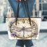 Dragonfly on clock face with roses leather tote bag