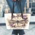 Dragonfly on clock face with roses leather tote bag