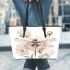 Dragonfly surrounded with peonies leather tote bag