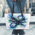 Dragonfly with swirling lines and swirls leather tote bag
