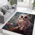 Enchanted owl in pink flowers area rugs carpet