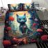 Enchanted stroll the blue cat in the magical forest bedding set