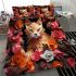 Enchanting cat surrounded by roses bedding set