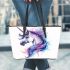 Fantasy unicorn with purple and blue mane leather tote bag