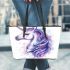 Fantasy unicorn with purple and blue mane leather tote bag