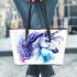 Fantasy unicorn with purple and blue mane leather tote bag