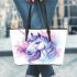 Fantasy unicorn with purple and blue mane leather tote bag