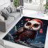 Festive owl and birds in snowy night area rugs carpet