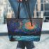 Fishing and dream catcher leather tote bag