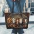 Five horse smile with dream catcher leather tote bag
