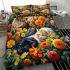 Floral feline trio bedding set