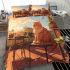 Fluffy orange cat enjoying sunny garden view bedding set