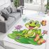 Frog sitting on a lily pad smiling with a butterfly and dragonfly area rugs carpet