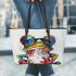 Frog wearing glasses abstract painting leaather tote bag