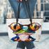 Frog wearing glasses abstract painting leaather tote bag