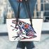 Frog with blue and red colors leaather tote bag