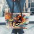 Galloping horse in the style of oil painting leather tote bag