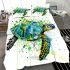 Geometric sea turtle blue and green bedding set