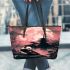 Giant panda under the moon leather tote bag