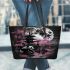 Giant panda under the moon surrounded by pink cherry blossom trees leather tote bag