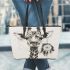 Giraffe smile with dream catcher leather tote bag