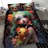 Girl with teddy in dim room bedding set