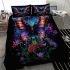 Glowing colorful butterfly among flowers in the moonlight bedding set