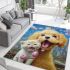 Golden retriever and cat on the train tracks area rugs carpet