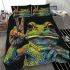 Green frog doing the peace sign in vibrant colors bedding set