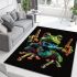 Green frog doing the peace sign in vibrant colors area rugs carpet