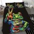 Green frog doing the peace sign in vibrant colors bedding set