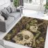 Green frog playing the banjo on top of human skull area rugs carpet
