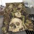 Green frog playing the banjo on top of human skull bedding set