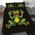 Green frog sitting on the ground doing yoga bedding set