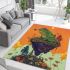 Green frog sitting on top of an island with trees and flowers area rugs carpet