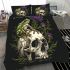 Green frog sitting on top of an skull with purple thistles growing bedding set